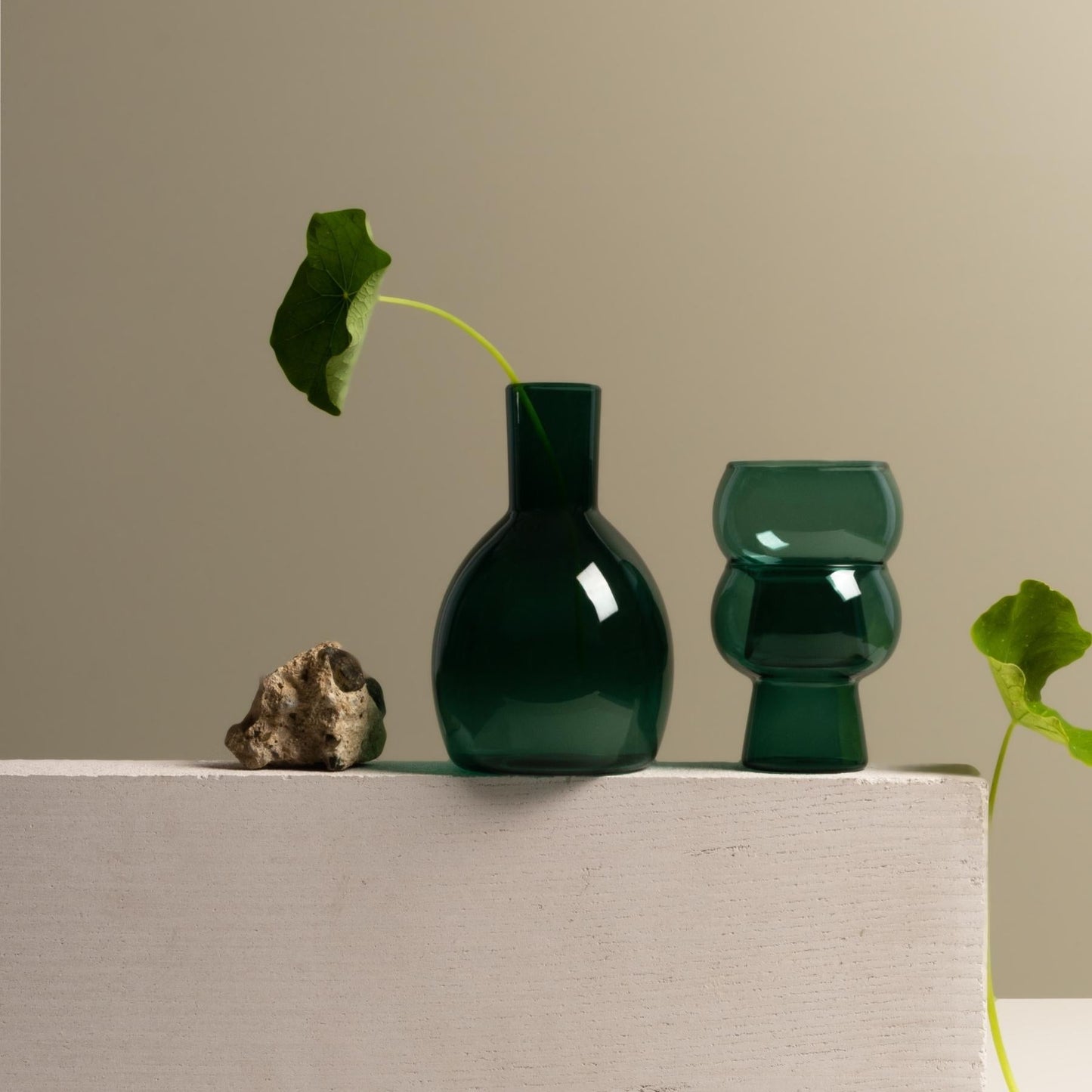 Marnie carafe and glasses in teal green on hebel block 1800x1800