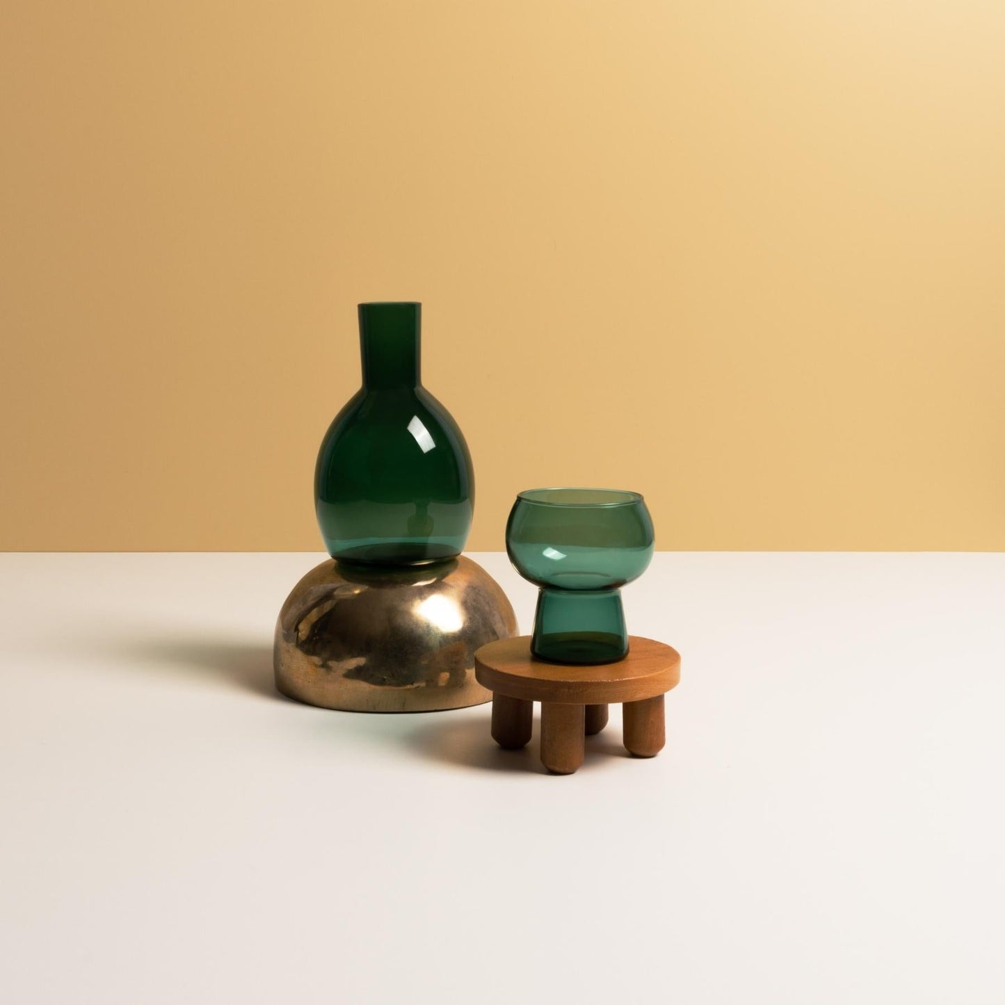 Marnie carafe and glasses in teal green on wooden table